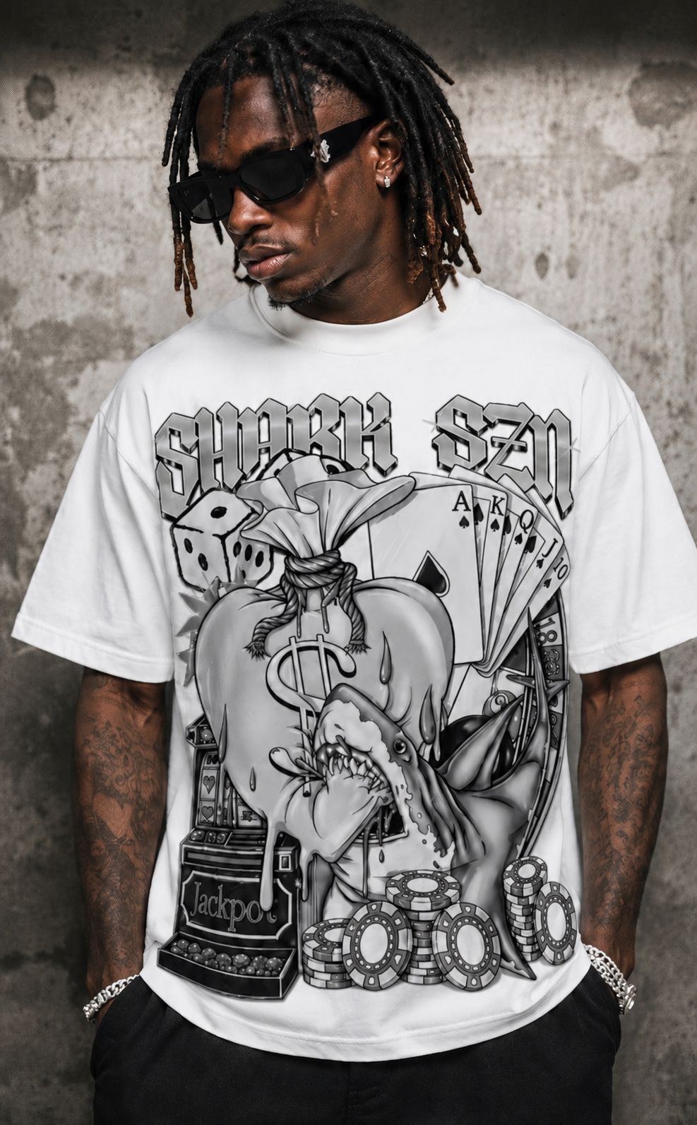 LIFES A GAMBLE TEE GRAY/WHITE